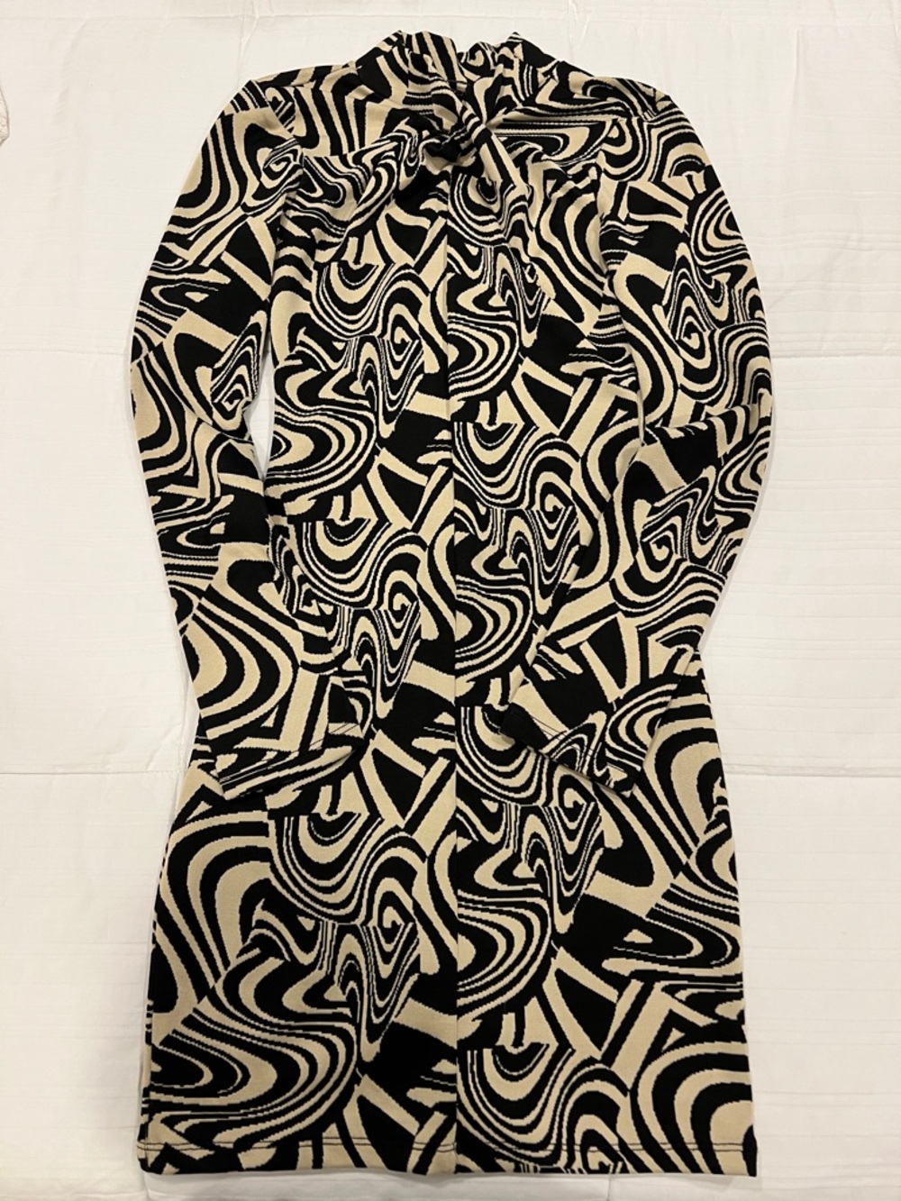 Zara Black and Cream Mini Dress with Abstract Swirl Print